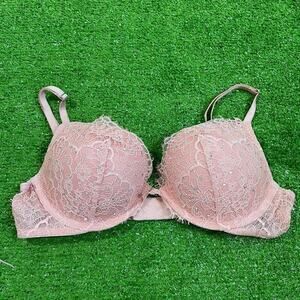 Victorias Secret Women Pink Dream Angel Push Up Bra 36B Rhinestone Lace Lingerie
